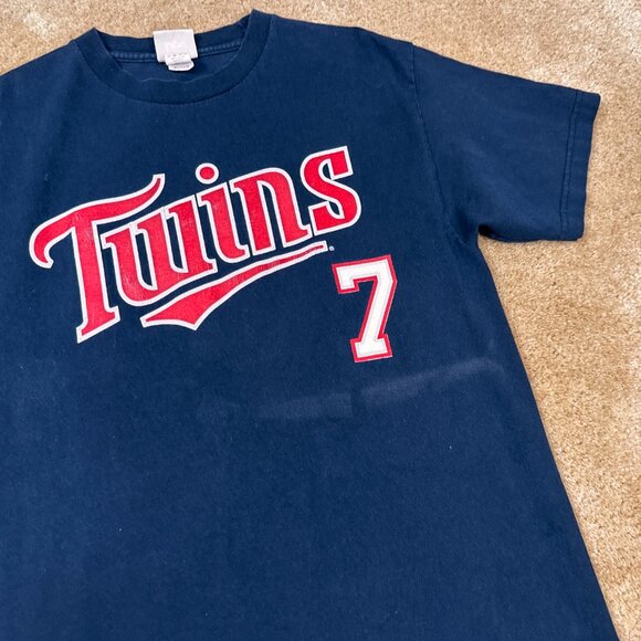 Minnesota Twins T-Shirt Mens Medium Navy Blue MLB Baseball Joe Mauer 7 Lee Sport - Picture 5 of 7
